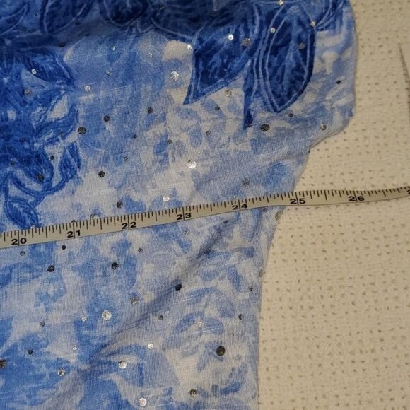 Cathy Daniels Stretch Spandex Embellished Graphic Floral Short Sleeve Sz L Top - Picture 6 of 9